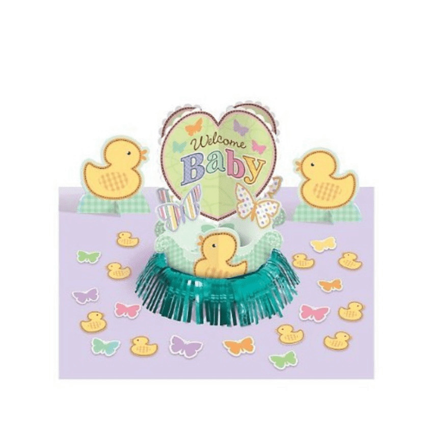 Baby Shower Table Decorating Kit Gender Neutral MultiColor Ducks 3pcs + Confetti