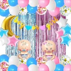 Gender Reveal Decoration, Pink and Blue Balloon Garland Kit Gold Moon&Stars