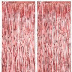2 PCS Rose Gold Foil Fringe Backdrop Curtains Tinsel Streamers Birthday