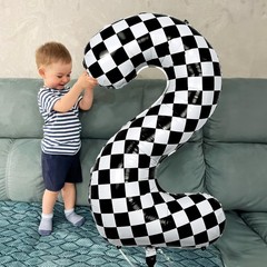 3rd Birthday Number Balloons for Boys, 40 Inch Checkered Racing Foil 3 Balloo…