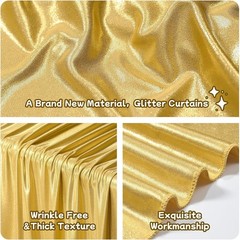 10ftx10ft Thick Gold Glitter Backdrop Curtain Panels for Parties, Wrinkle Sequin