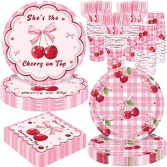 REDWORD Cherry Birthday Decorations, 120Pcs She’s The Cherry On Top Party Pla