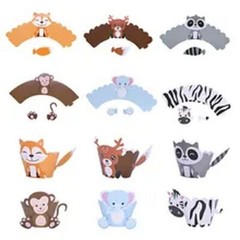 12pcs Cartoon Animal Fox Deer Monkey Cupcake Wrapper Birthday Party Supplies NEW