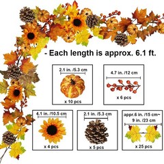 2 Pack Fall Maple Leaf Garland – 6ft/Piece Artificial Berries Sunflower Pumpkin