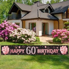 60th Birthday Decorations Yard Banner for 156 inches x 19.2 inches, Rose Gold