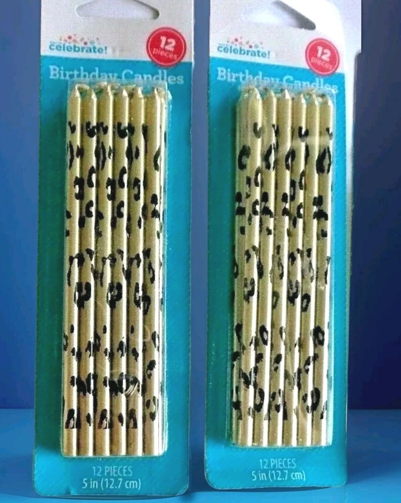Tapered Party Birthday Cake Candles 5 In Tall 12 Pack Black and Gold Lot Of Two