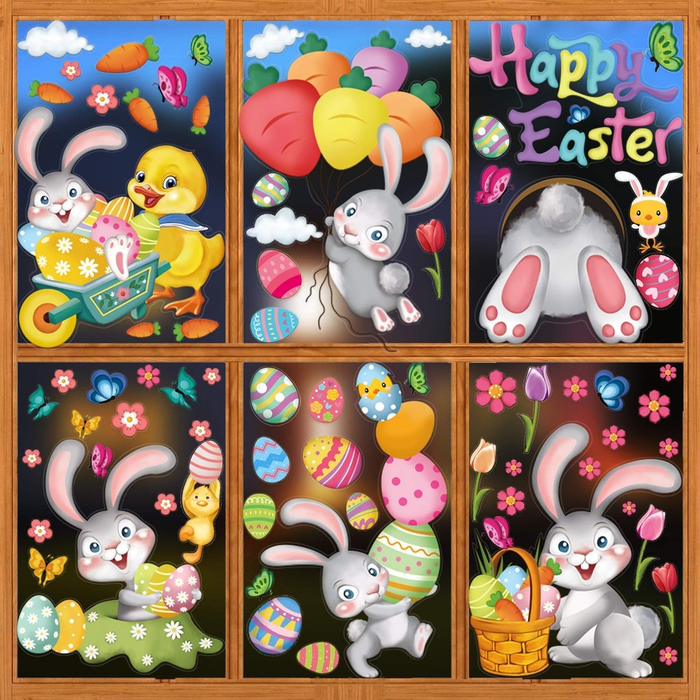 Easter Window Clings, 78 Pcs Easter Window Stickers Bunny Egg Glass Door Decals