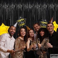 Black Streamers Party Decorations 2 Pack 3.2×8.2 Ft Foil Fringe Backdrop Props