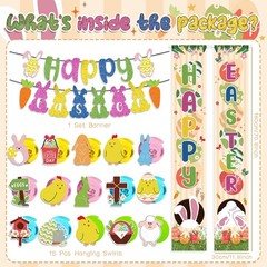 Easter Decorations Happy Porch Banner Eggs Garland with Multicolor