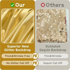 10ftx10ft Thick Gold Glitter Backdrop Curtain Panels for Parties, Wrinkle Sequin