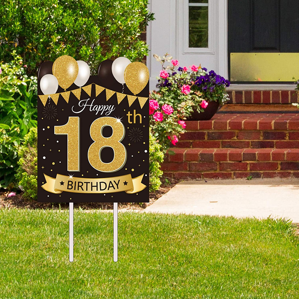 Happy 18Th Birthday Decorations for Boys Black Gold 18Th Birthday Party Yard Sig