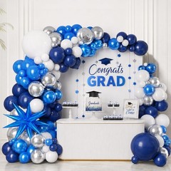 Graduation Balloon Arch Kit 2026 Blue and White Balloon Garland Royal Blue Wh…