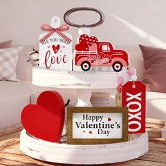 Valentine’s Day Tiered Tray Decor Set – 5 Pcs Heart 4.72×3.35 inches, Red