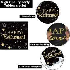 Retirement Party Supplies Set for 50 Guests, Black & Gold