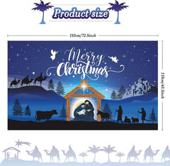 Merry Christmas Nativity Scene Banner – Large Blue Backdrop for Christmas Par…