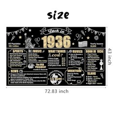 Large 90th Birthday Banner Backdrop Decorations for Women Men, Black Gold 90th