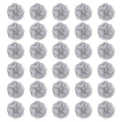 30Pcs 2″ Chiffon Flowers with Rhinestone Pearl Sewing Fabric Flowers, Gray