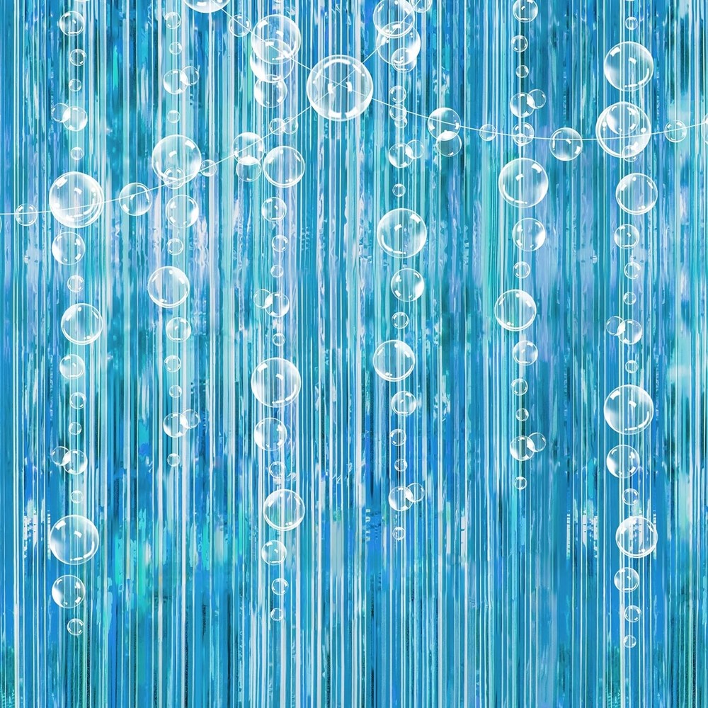 Decor365 Under The Sea Party 3.3 feet curtain with 3 garlands, White, Blue