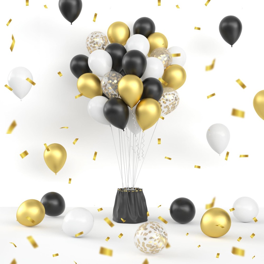 Black Gold Balloons – 12 Inch Metallic Gold Black White Confetti Balloons New…