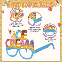 32 PCS Ice Cream Party Decorations Eyeglasses Paper Photo Booth Props Decor