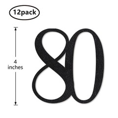 Black Glitter 80th Birthday Centerpiece Sticks 12 Pack Number 80 Table Topper