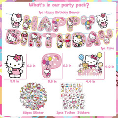 Cute Birthday Party Decorations Set – Pink Cartoon Theme Party Supplies Includes