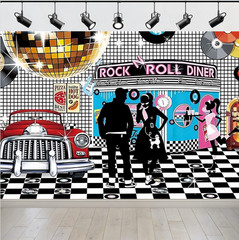 50s Retro Rock Roll Diner Backdrop Banner 1950s Sock Hop Background Party Decor