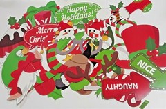 Christmas decorations. Centerpiece, banner, selfie props, shaped fans, Decals