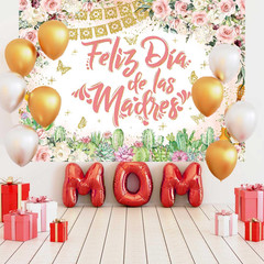 Feliz Dia De Las Madres Banner Backdrop 7X5Ft Rose Gold Flowers Happy Mothers Da
