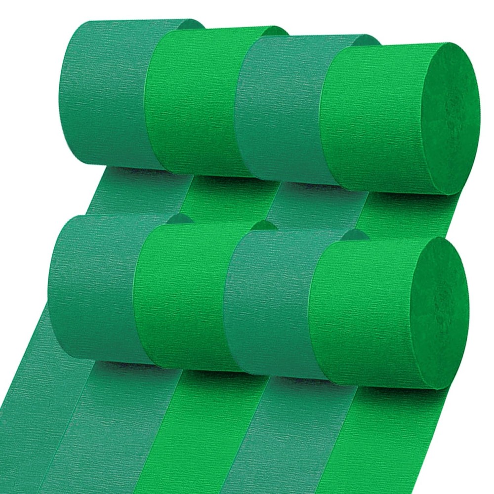 8 Rolls 1.8 x 82 Crepe Paper Streamers, Grass Green, Deep Green, Party