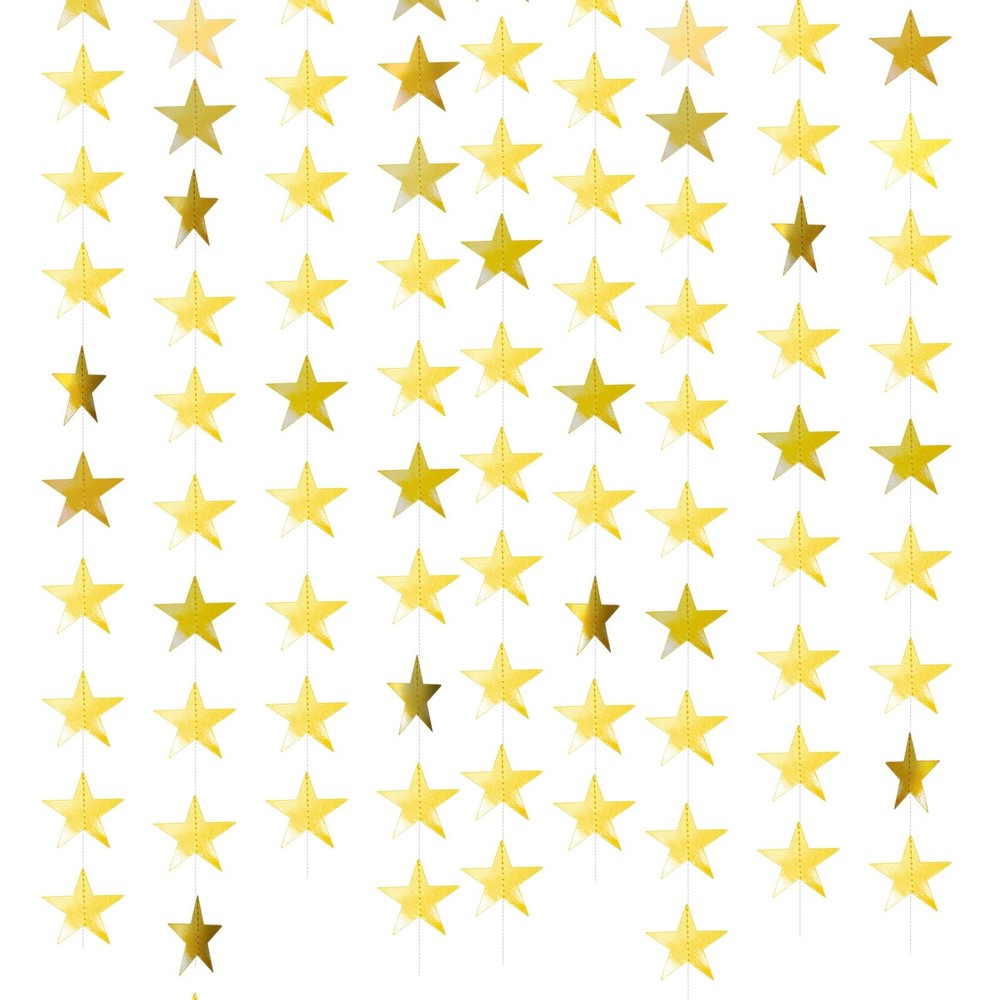 Guirnalda de estrellas brillantes, decoración pancarta, 130 pies estrella dorada