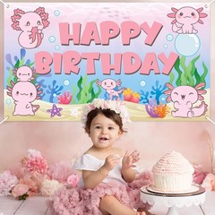 Large Axolotl Birthday Party Backdrop Banner for Kids Kids Party Decorations