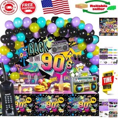 Colorful 85-Piece Party Decorations with Retro Inflatable Props & Table Covers