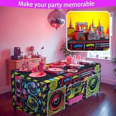 4FT 80s 90s Theme Party Tablecloth, 80s 90s 48″ x 24″ (Rectangular) Black-radio