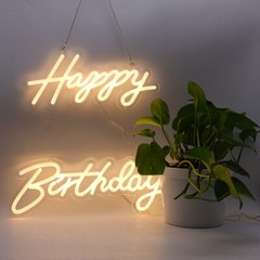 CALCA Happy Birthday Warm White Integrative Neon Sign – 18X7.05 in + 13.3X 6.2in