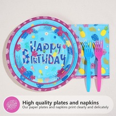 Bright Blue Hawaiian Luau Party Decor – 24 Plates, Napkins & Forks Included