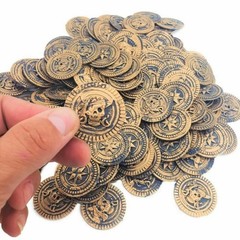 144 PLASTIC RUSTIC VINTAGE BRASS GOLD COINS PIRATE TREASURE CHEST MONEY FAVORS