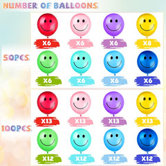 100 Pcs Happy Smile Balloons for Birthday Party 12» Latex Smile Face Colorful N