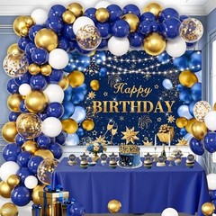 Blue and Gold Happy Birthday Decorations for Men,Birthday Banner, 70pcs