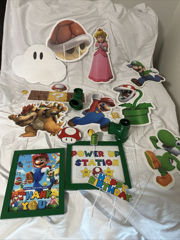 Mario Bros Party Decoration Paper Theme Princess Peach Mario Luigi Wall 19 Piece