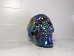Halloween Skull Oil Slick Multicoloured Crazy Bonez Halloween Decor Prop