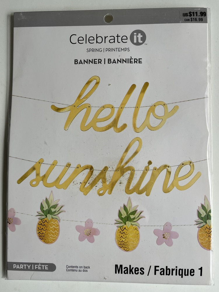 Celebrate It Hello Sunshine Pineapple/Flowers Banner-8 ft String NEW