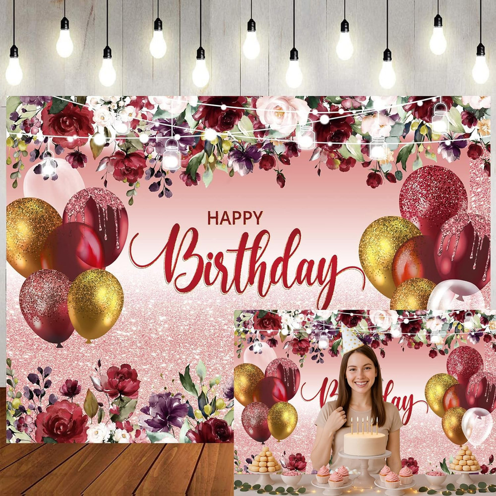 7X5Ft Happy Birthday Decorations Women Girls Birthday Party Backdrop Glitter Pin