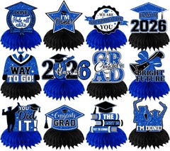 12 PCS Blue Black Class of 2026 Graduation Table Honeycomb Centerpieces Decor
