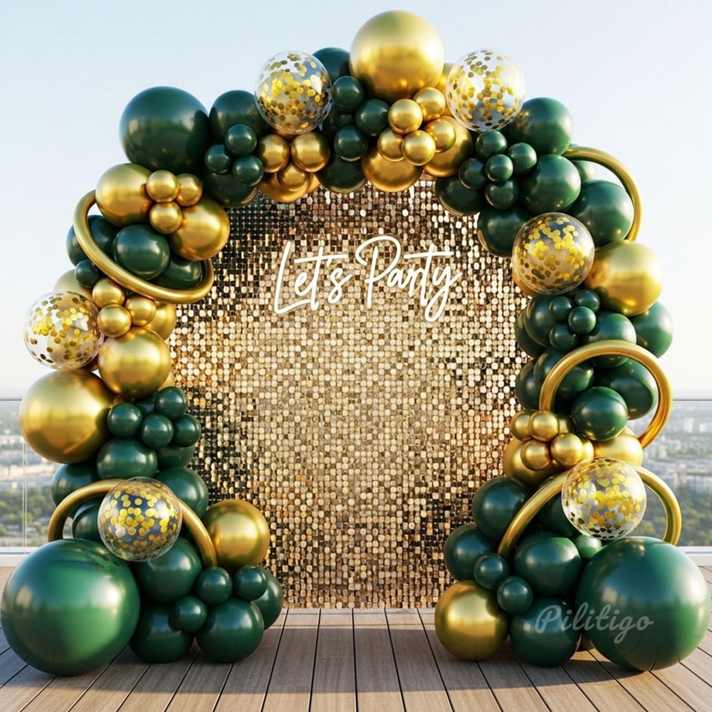 Double Dark Green and Gold Balloon Garland Arch Kit – Emerald Green Metallic …