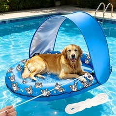 Inflatable Dog Pool Float with Sunshade Canopy and Rope, Floating Puppy Raft …