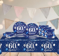 60Th Birthday Decorations for Men,61Pcs Blue Silver 60Th Birthday Decorations Ta