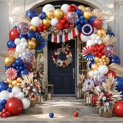 4th Of July Balloon Arch Kit, Win Ruby Dark Red Navy Blue White Metallic Gold…