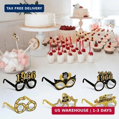 Turypaty 24Pcs 1966 60th Birthday Paper Glasses Decorations for Men Women – Blac
