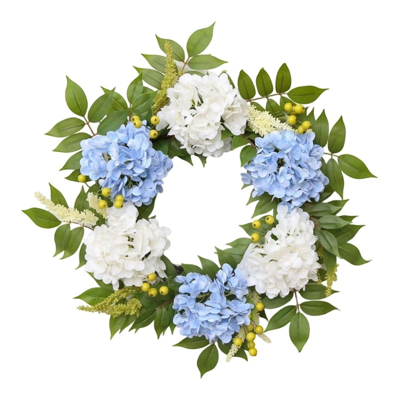 Beautiful White And Blue Hydrangea Wreath For Home Decoration Indoor Outdoor